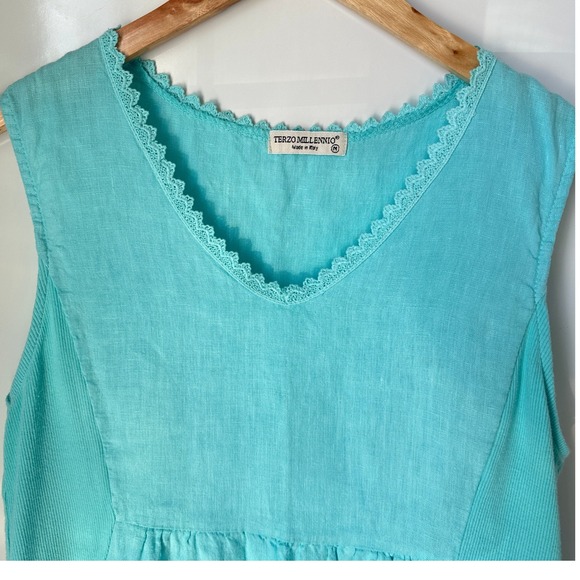 Terzo Millenio Dress Blue Linen Blend Cottagecore Coastal Travel Boho Medium‎ - Picture 4 of 14